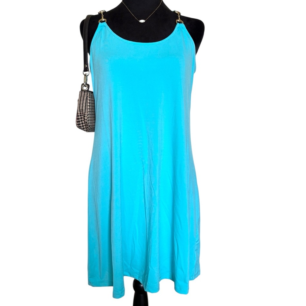 Boston Proper Woman’s Small Blue Midi Sleeveless dress with gold accents - Picture 4 of 9